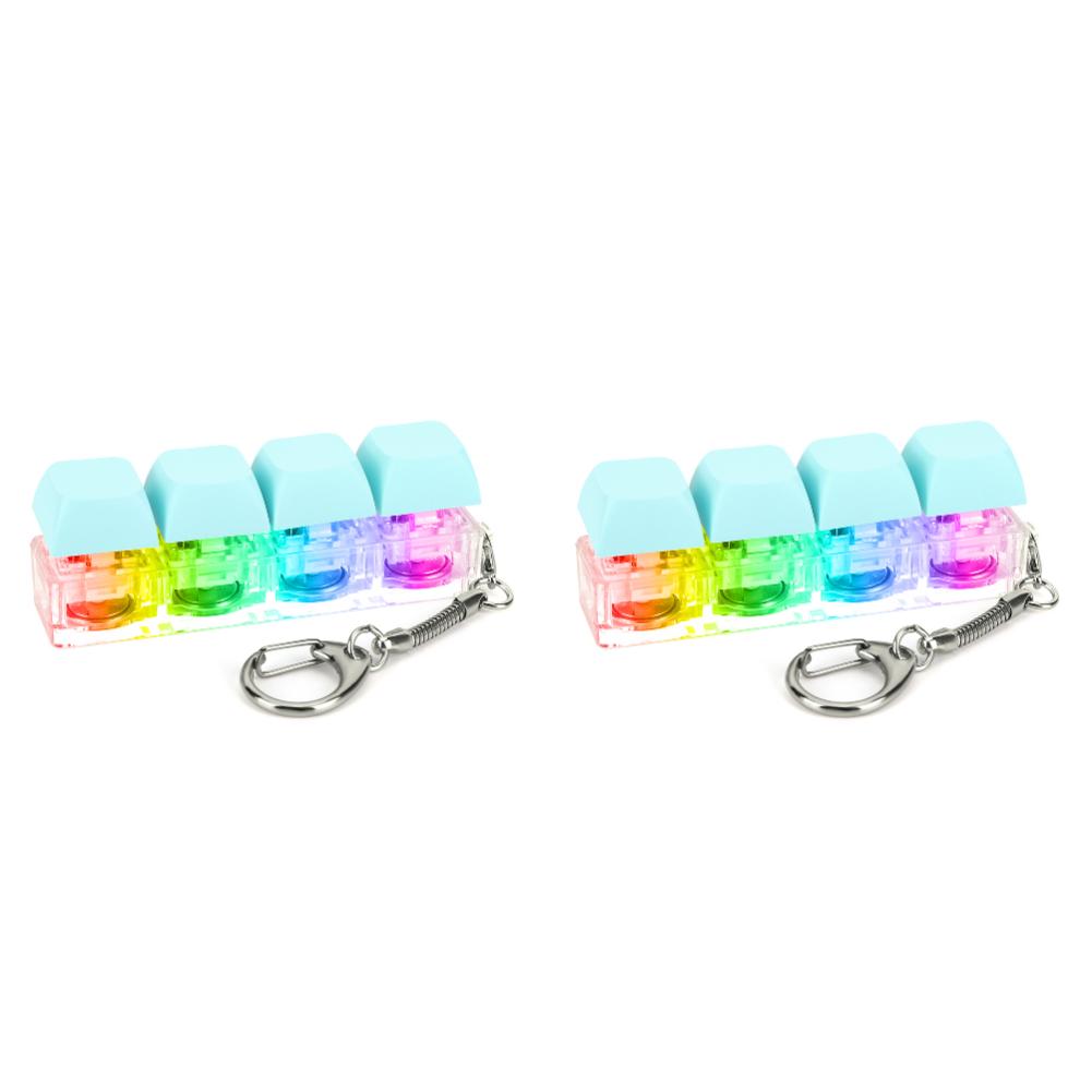 2Pcs 4 Keys Keyboard Fidget Keychain Keyboard Decompression with LED Light Keyboard Clicker DIY Button To Relief Pass The Time