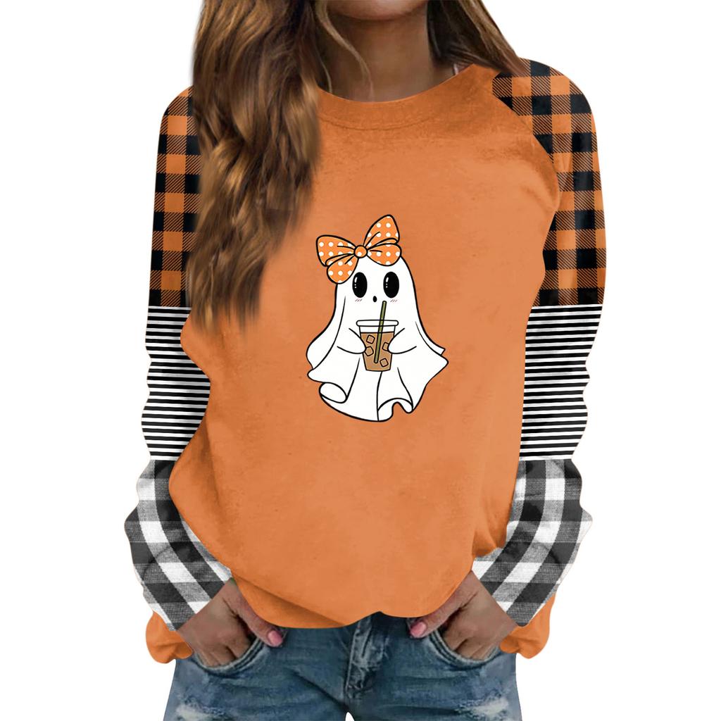 Women's Halloween Print Long Sleeve T-Shirt Round Neck Casual Top