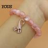 Fashionable Daily Wear Wristband Breast Cancer Awareness Bracelets for Women, Ribbon Health Accessories Charm Beaded Elastic Bracelet, Encouragement