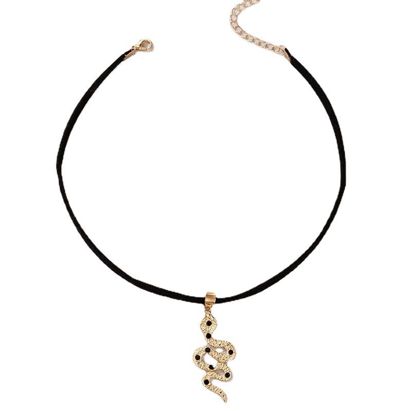 Vintage Gothic Short Flannel Snake Necklace, Black Trend Necklace Collar Collarbone Chain