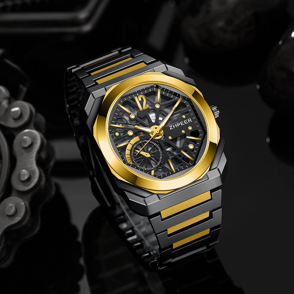 Men's Steel Strap Watch Business Hallow Quartz Wristwatch