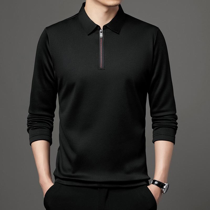Men's Long Sleeve Half-Zip Polo Shirt - Casual Turn-Down Collar for Middle-Aged & Young
