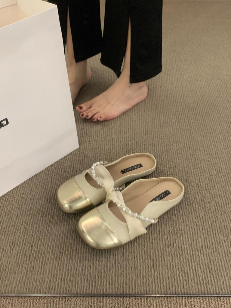 French Flat-bottomed Small Fragrant Bag Head Half Slippers Women's Shoes Wear 2025 New Summer Evening Breeze Mary Jane Single Shoes