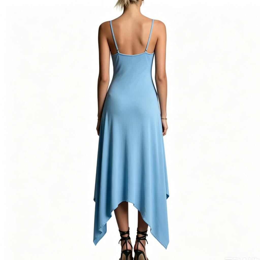 Women's Summer Sleeveless Dress Spaghetti Strap Irregular Hem High Split Backless Midi Dress Casual Beachwear