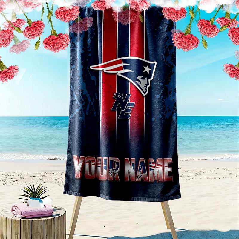 Name Custom New England Patriots Logo Print Beach Towel, Large Soft Quick Dry Towel for Beach Camping Swimming