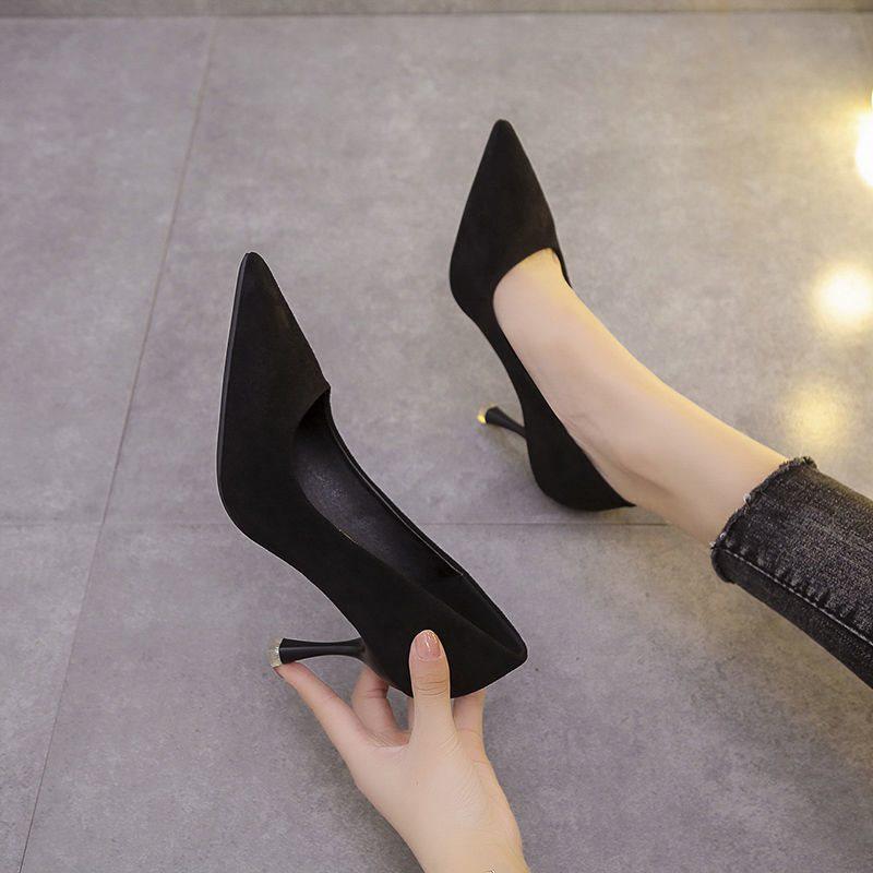Dámské černé vysoké podpatky 2025: Jarní/Podzimní Lodičky s Jehlovým Podpatkem a Špičatou Špičkou - Všestranné, Profesionální a Stylové.