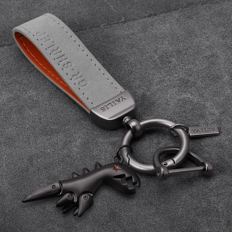 Small Dinosaur Car Keychain Motorcycle Decorative Accessories Single Leather Metal Keychain Handbag Pendant Small Gift