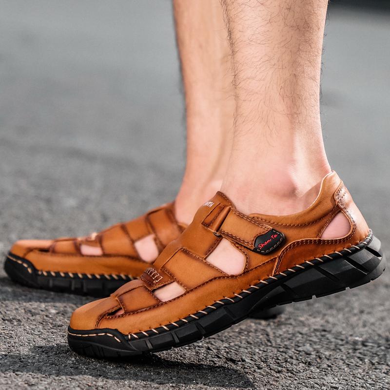 Sommer Herren Handmade Sandalen Outdoor Sandalen Echtes Leder Mesh Retro Lässig Strand Sandalen