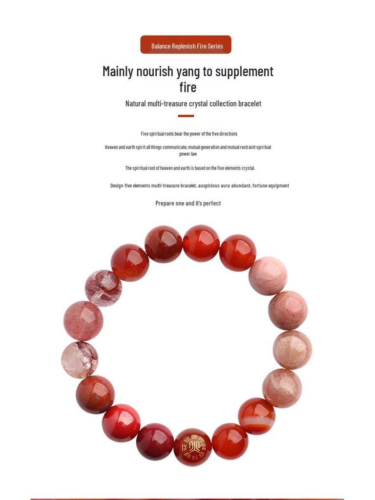 Five Elements Red Agate Fire Balance Bracelet with Cinnabar - Unisex Jade Crystal for Fire Element Support