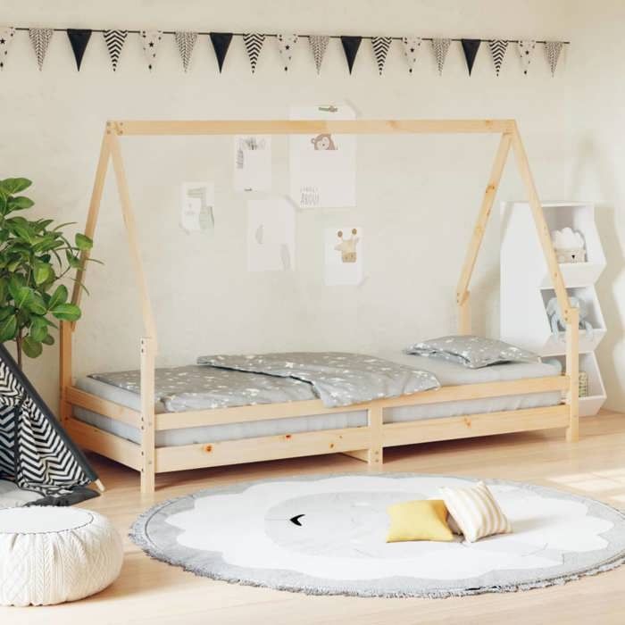 VidaXL Cadre de Lit pour Enfants, Lit Simple avec Sommier à Lattes, Meuble de Chambre à Coucher, Scandinave, Marron 90x200 834483