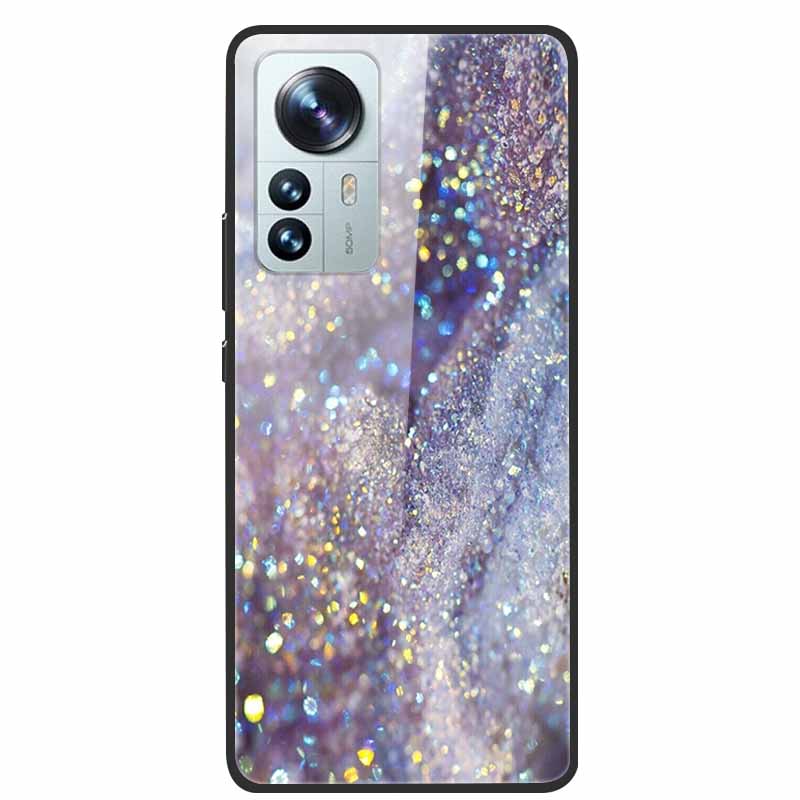 Luxus Hülle für Xiaomi 12T Pro Blumen Gehärtetes Glas Hülle für Xiaomi 12T TPU Stoßfänger Xiaomi 12 T Harte Schwarze Hülle Bunte Capa