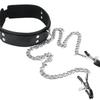 Women's Erotic Nipple Clamps and PU Choker with Iron Chain Restraint Set