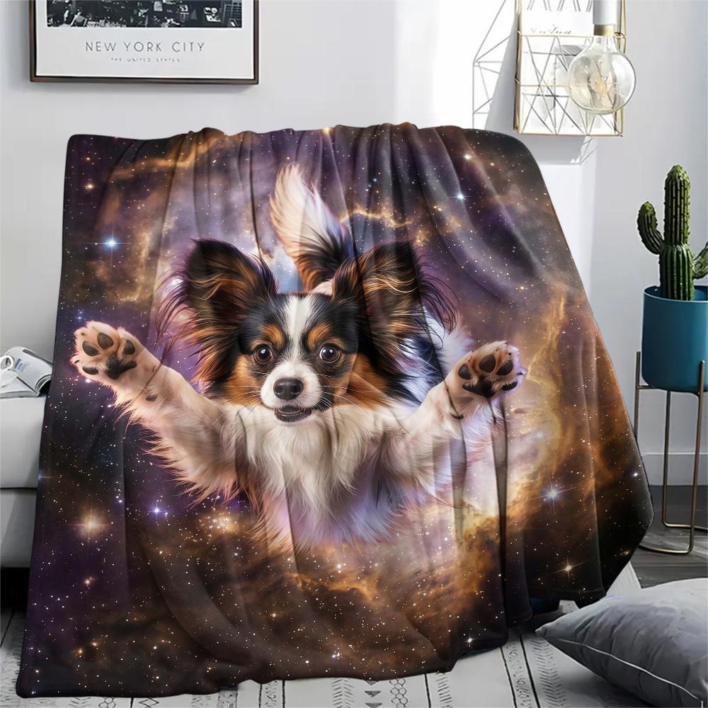1Pc Galaxy Cat Dog Print Flannel Blanket High Quality Warm Comfortable Cover for All Seasons Perfect for Gifts Home Decor