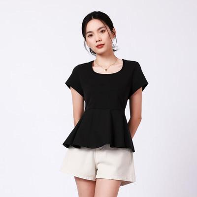 RAIN.CUN Women's Slimming Ruffled Hem Short Sleeve T-Shirt
