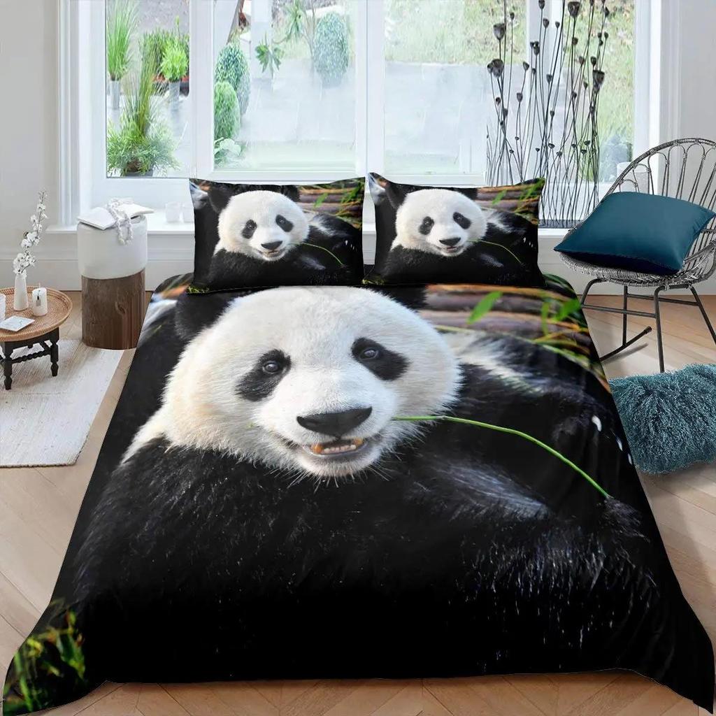 Panda Polar Bear Duvet Cover 3D Printed Animal Bedding Set, Single and Double Beds, Full Size Double Bed, Large Pillowcase Gift