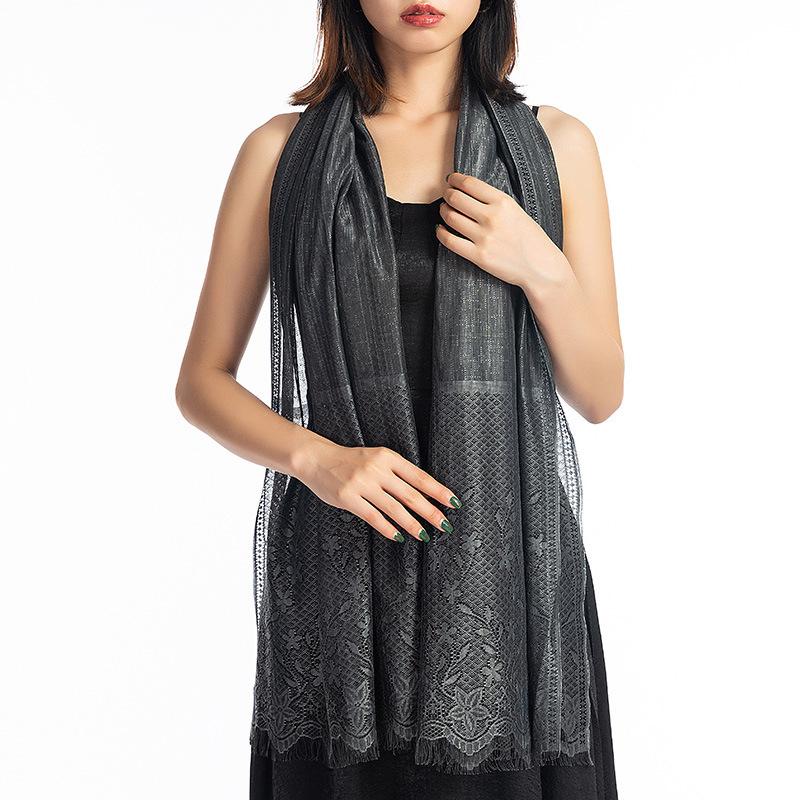 Fashion Solid Lace Hollow Printed Silk Scarf Female Summer Thin Long Mesh Tassel Wedding Evening Dress Cloak Sunscreen Shawl R16