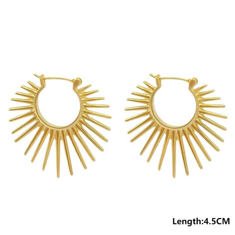 Punk Fan Shaped Metal Sunflower Exaggerated Hoop Earrings for Women Versatile Simple Hollow Earrings Wholesale Jewelry Accessory