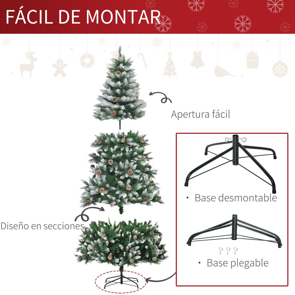 Artificial Christmas Tree Diameter 105x210 Cm with 1440 PVC Tips and 75 Pinecones, Branches Automatic Opening