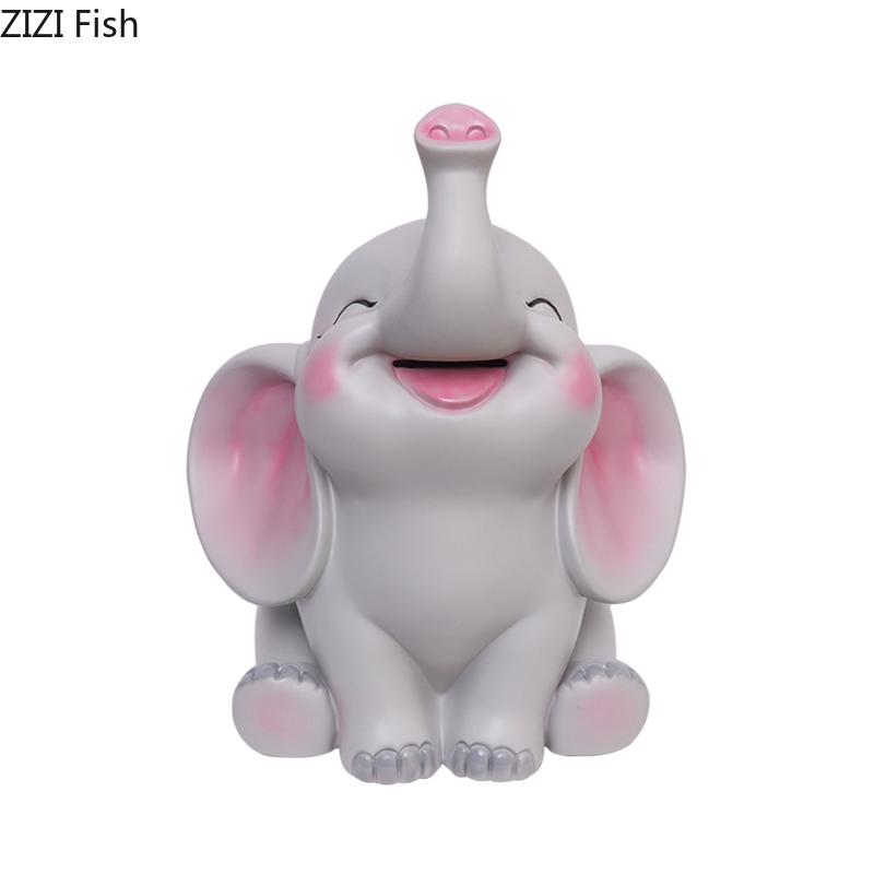 Cartoon Elephant Child Savings Jar Creative Piggy Bank Desk Decoration Ornaments Animal Resin Sculpture Room Aesthetic Decor