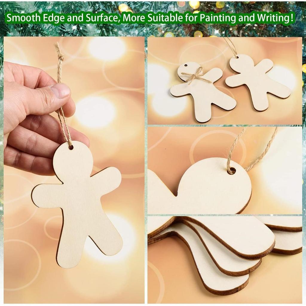Gingerbread Cutouts 10 Pieces Gingerbread Man Christmas Decorations Hangable Wood Slices Crafts For Window Wall Home Party