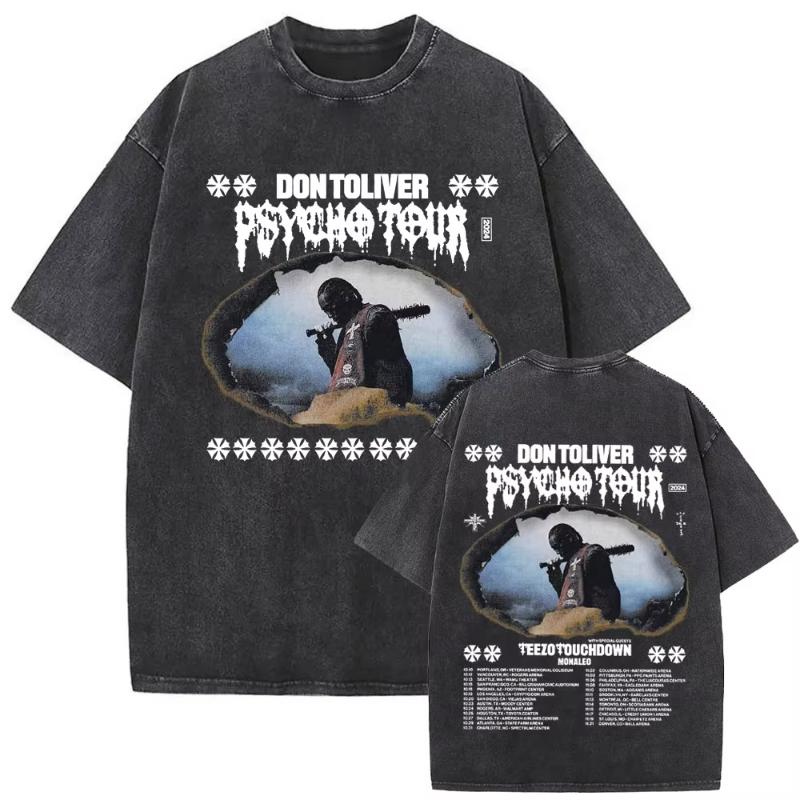 Washed Vintage Rapper Don Toliver Hardstone Psycho Album Print T Shirts Unisex Women Fashion Hip Hop Oversized Tshirts Streetwear