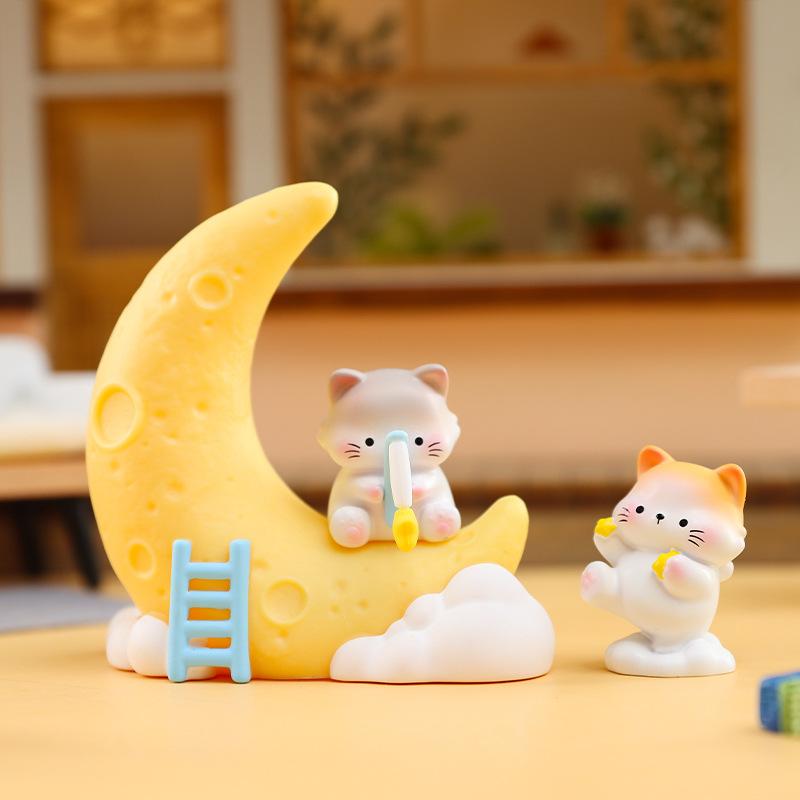 Cartoon New Cute Star Moon Story Night Light Resin Crafts Button Electric Cell