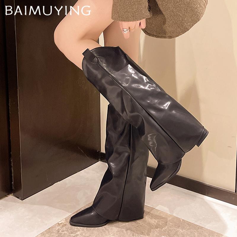 Pointed Toe Women High Boots High Heels Sexy Leather Shoes Woman 2025 Trend Winter Fashion Brand Cozy Goth Chelsea Boots Mujer
