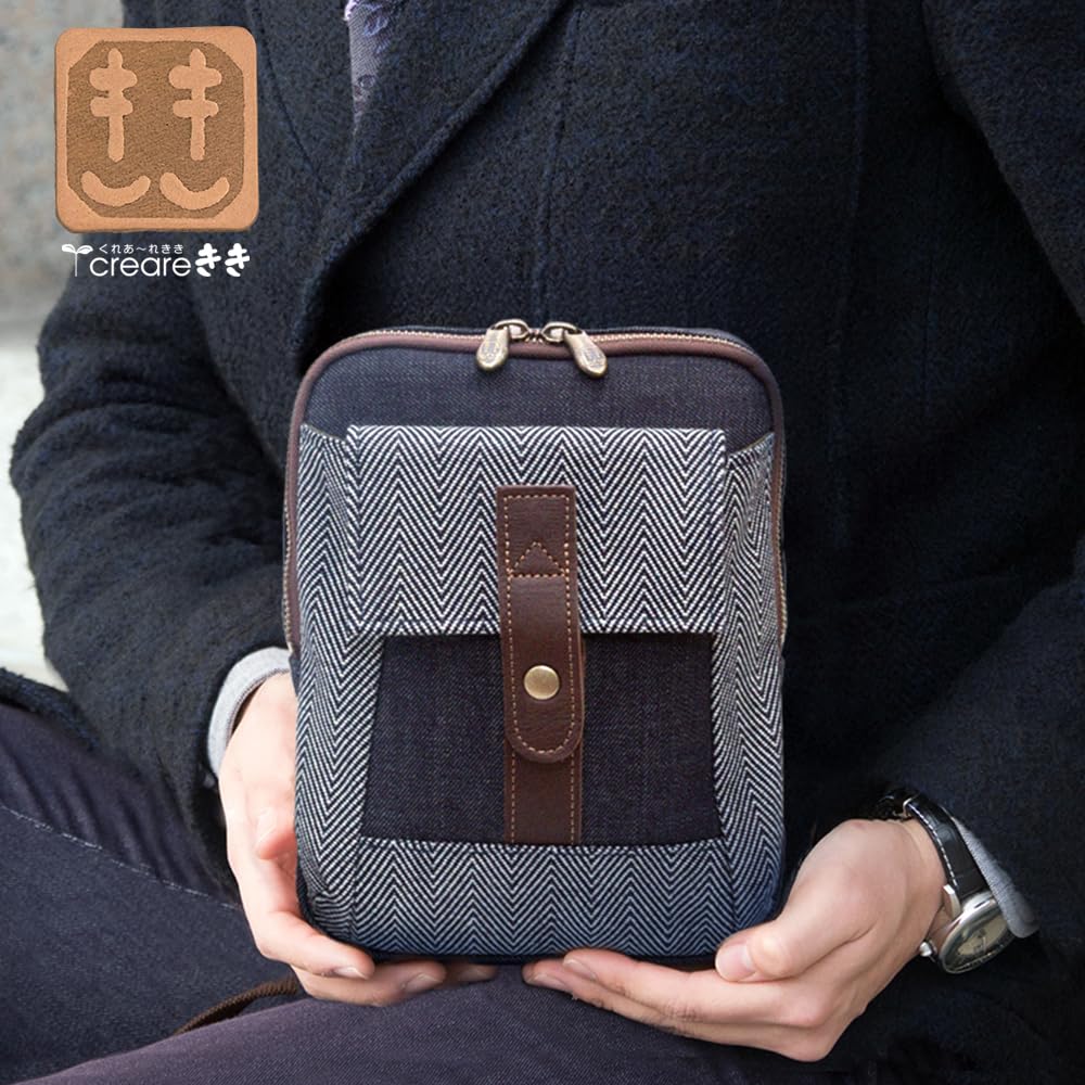 Creare Kiki Men's Shoulder Bag, Okayama Denim, Slim Smartphone and Gadget Shoulder Bag, Made In Japan, Perfect Birthday Gift for Dad, Dom-108h