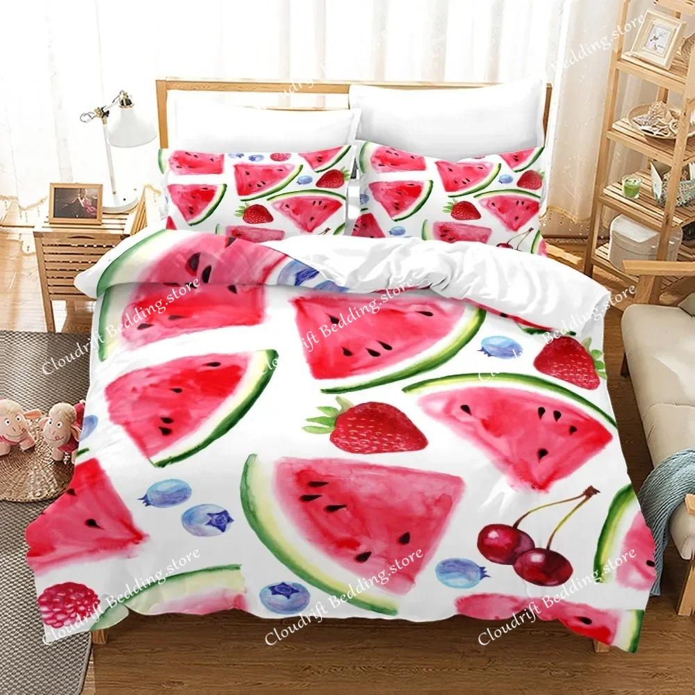 Fruit Duvet Cover Set Cartoon Watermelon Summer Theme Bedding Set for Boy Girl Double Queen King Size Microfiber Comforter Cover