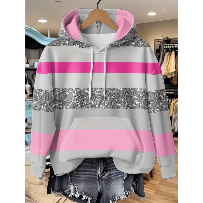 Womens Relaxed Fit Hooded Long Sleeve Sweatshirt With 3D Floral Plaid Print Breathable Comfort Casual Top