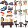 Roowest 19 Pcs Garden Accessories Garden Fairies Kit Miniatures Garden Animals Cute Tiny Mushroom Mini Pond Bridge Figurine Miniature Figurines Micro