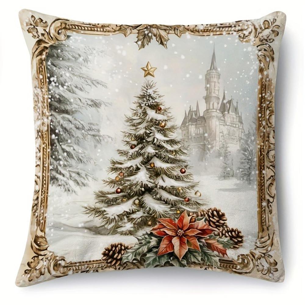 Christmas Decoration Pillow Cover Santa Claus Reindeer Christmas Tree Pattern Living Room Sofa Cushion Cover Home Decoration