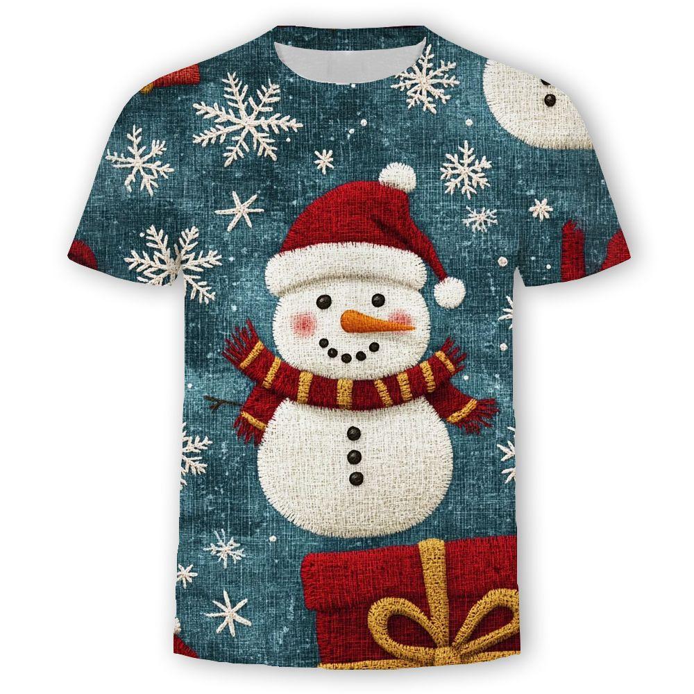 Летняя новинка Рождественская серия Милый снеговик 3D-принт Дофамин Молодежная и детская футболка 110