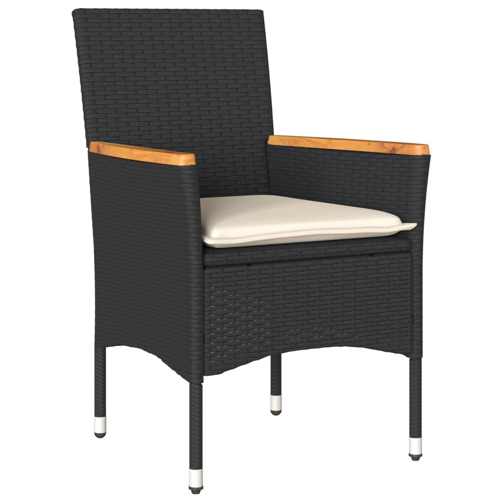 3 Piece Bistro Set with Cushions Black Poly Rattan and Glass