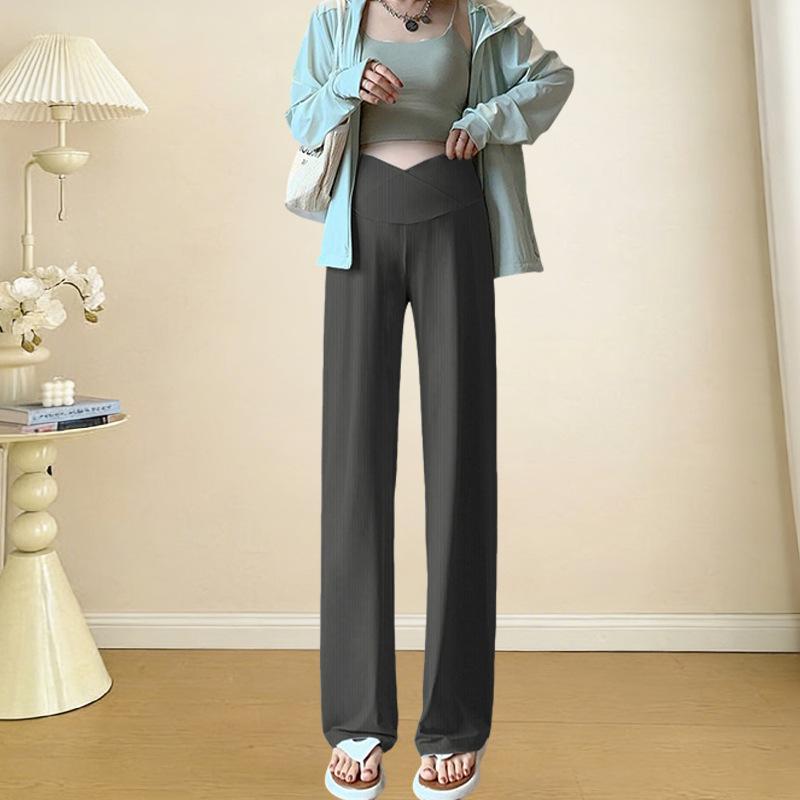 

Low-Waist Ice Silk Wide-Leg Pants for Pregnant Women - Versatile Casual Summer Wear M серый