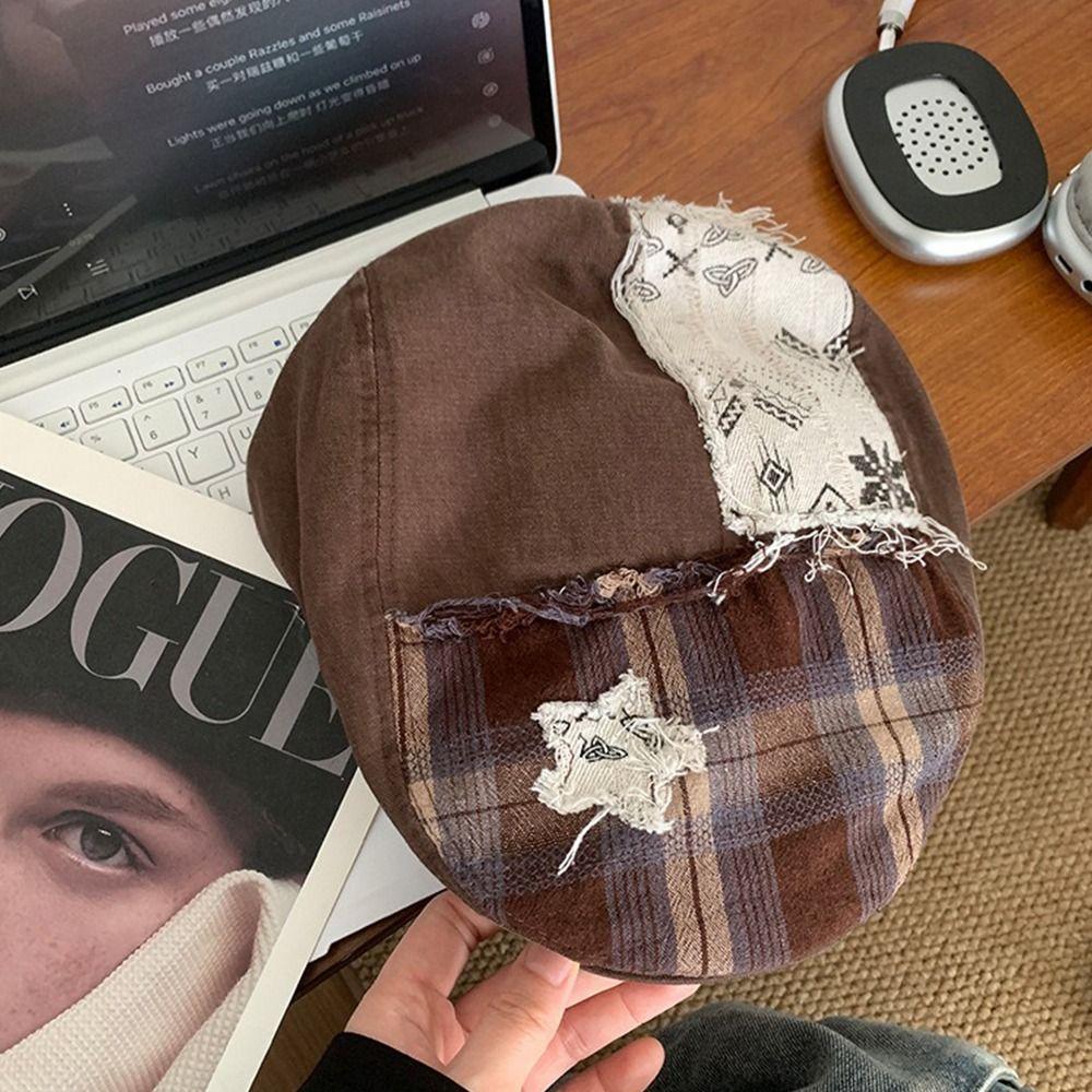 American Star Plaid Beret Y2k Painter Cap Trend Newsboy Cap  Outdoor