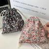 Small Lipstick Cosmetic Bag Floral Print Key Drawstring Storage Bag Packaging Pouch Bags Travel