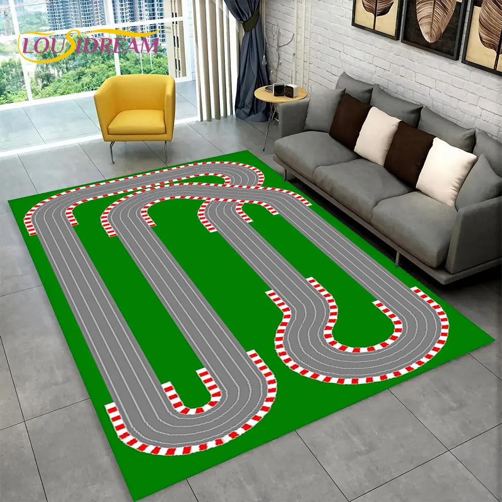 Highway City Traffic Cartoon Area Rug,Carpet Rug for Living Room Playroom Children's Bedroom Decor,Kid Game Non-slip Floor Mat