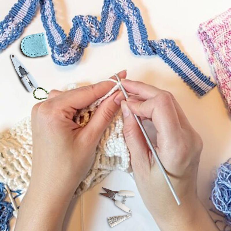 Mini Metal Sewing Scissors With Yarn Crochet Hooks Protective Cover Creative Art Small Scissor Sewing Supplies Diy Accessories