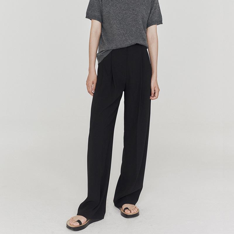 2026 Spring/Summer Women's Gray High-Waisted Wide-Leg Pants - Casual, High-End, Long, Straight-Leg Style