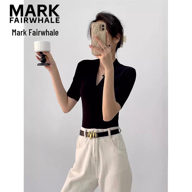 Mark Fairwhale Women's V-Neck Slim Fit Five-Quarter Sleeve Top