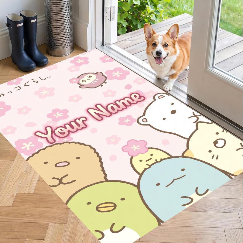 Custom Name Sumikko Gurashi Crystal Velvet Floor Rug Personalized Text Soft Carpet Home Decor