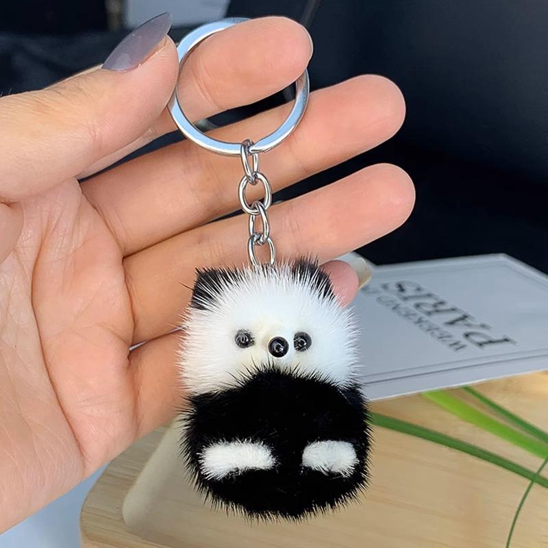 Kawaii Soft Mink Fur Panda Keychain Korean Style White Mini Mink Pendant Plush Stuffed Animal Plush Mink Keyring Bag Pendant