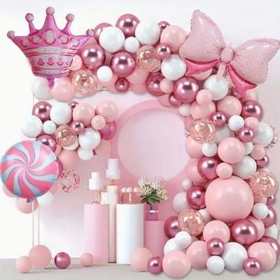 Pink Crown Foil Balloon Set Kids Birthday Party Decor Supplies