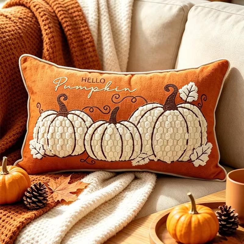 Autumn Embroidered Throw Pillow Covers Farmhouse Cushion Cases for Couch Bedroom Thanksgiving Fall Home Decor