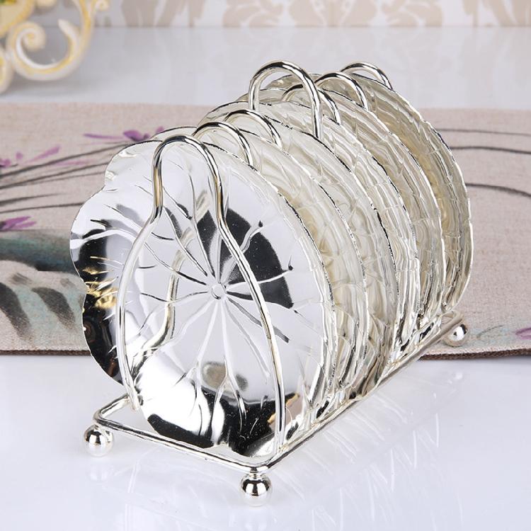 Vintage Drink Coasters Plates Coffee Cup Mats with Rack Non-Slip Tea Cup Trays