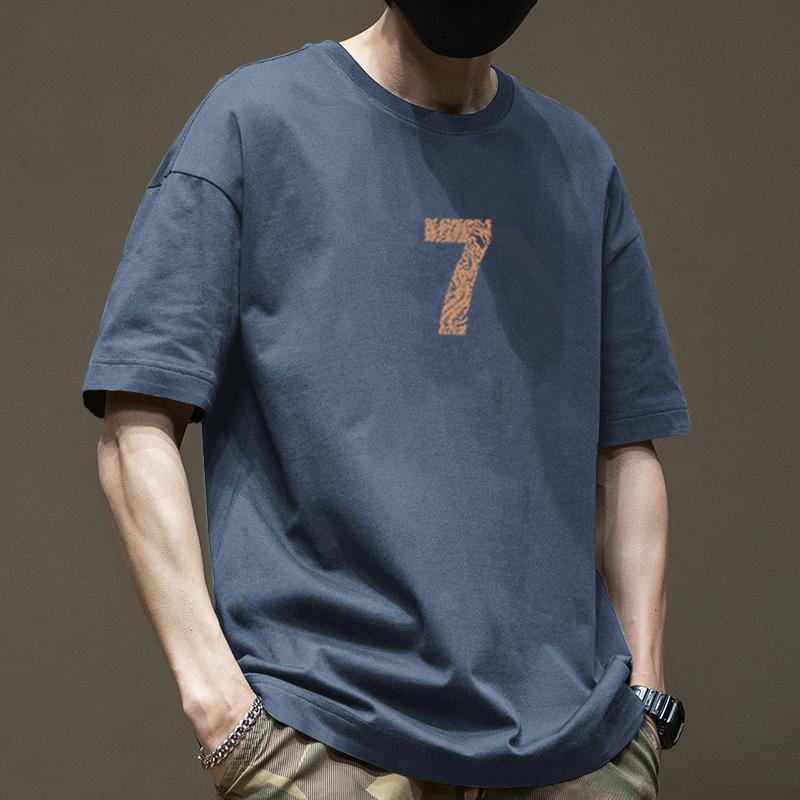 Cotton Heavyweight Summer Hong Kong Style Short Sleeved T-shirt for Men Loose Plus Size Fat T-shirts Trendy Pure Cotton