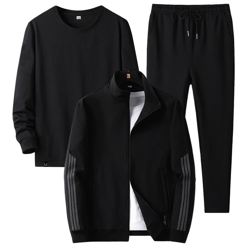 Men's Loose Fit Fleece-Lined Sports Suit - Spring/Autumn Dad's Casual Jacket & Three-Piece Set for Middle-aged & Elderly