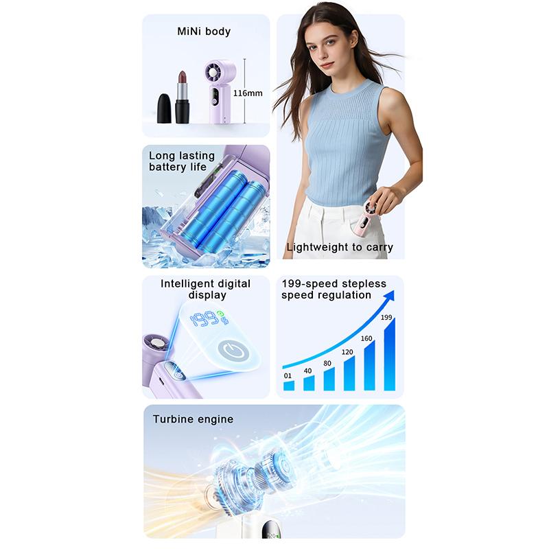 Handheld Fan: Portable Small Ice Cooling Plate- 199 Gear High-Speed Turbo 20000 RPM - Personal Foldable Battery Operated
