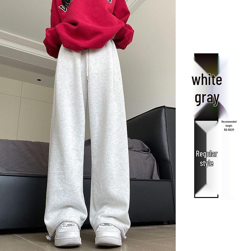 Women's 2024 Winter Fleece-Lined American Style Sweatpants - Slimming Loose Fit, Straight & Wide Leg Joggers